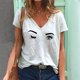 thumbnail image 2 of Gibobby Casual Playera de Manga Corta para Mujer Camiseta suelta informal con cuello en V para mujer, blusa manga corta con estampado(Blanco,G), 2 of 3
