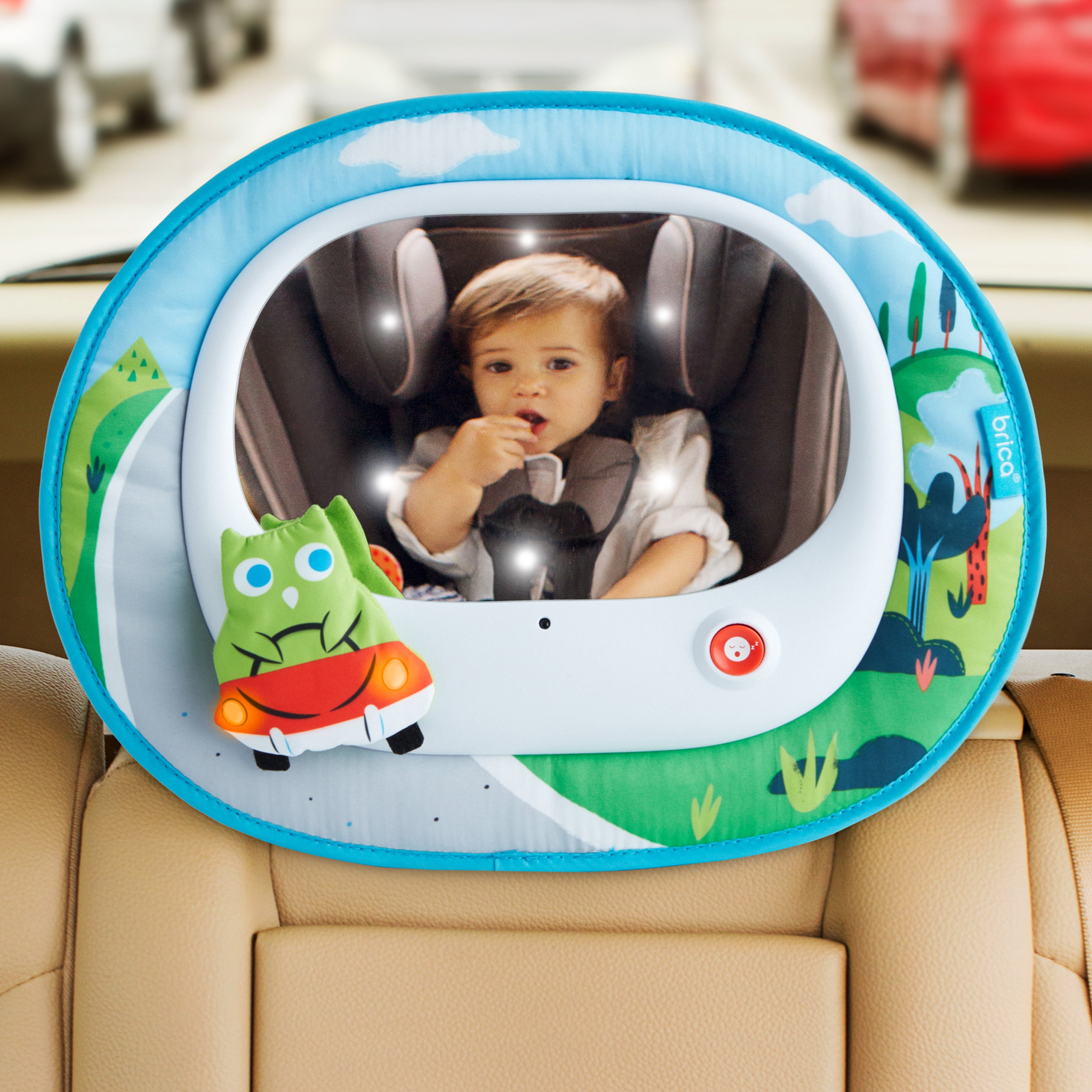 Munchkin Brica Cruisin Baby In-Sight Entertainment Owl Mirror, Includes 8 Songs and Remote Control, Crash-Tested, Blue