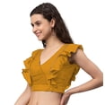 thumbnail image 2 of eloria Women Ruffle Sleeveless&nbsp; Saree Blouse V Neck Summer Casual Sari Top Color : Mustrad, SIZE : 42, 2 of 5