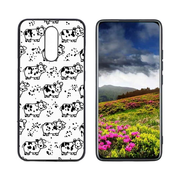 Compatible with LG K12 Plus Phone Case, Cow-Print-Abstract-Art-Black-White-Pink-Cute9 Case Men Women, Flexible Silicone Shockproof Case for LG K12 Plus