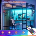 thumbnail image 2 of KOUSEI Twin Metal Loft Bed Frame with LED Lights&Charging Station&L-Shaped Desk,Black, 2 of 11