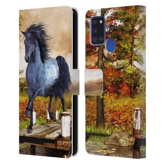 Head Case Designs Officially Licensed Simone Gatterwe Horses On The Lake Leather Book Wallet Case Cover Compatible with Samsung Galaxy A21s (2020)