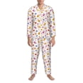 thumbnail image 3 of Naloa Cartoon Birds & Flowers Men’s Pajamas Set - Long Sleeve Button Down Sleep Shirt and Pajama Bottoms Sleepwear Set-Medium, 3 of 7