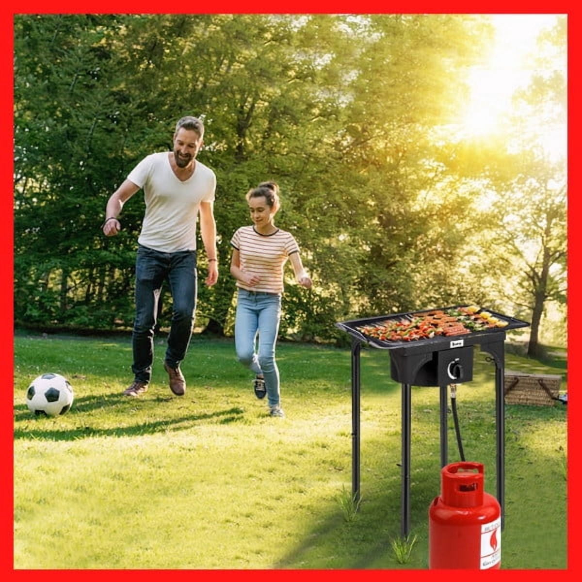 Outdoor Camp Stove High Pressure Propane Gas Cooker Portable Cast Iron Patio Cooking Burner (Single Burner 75000-BTU)