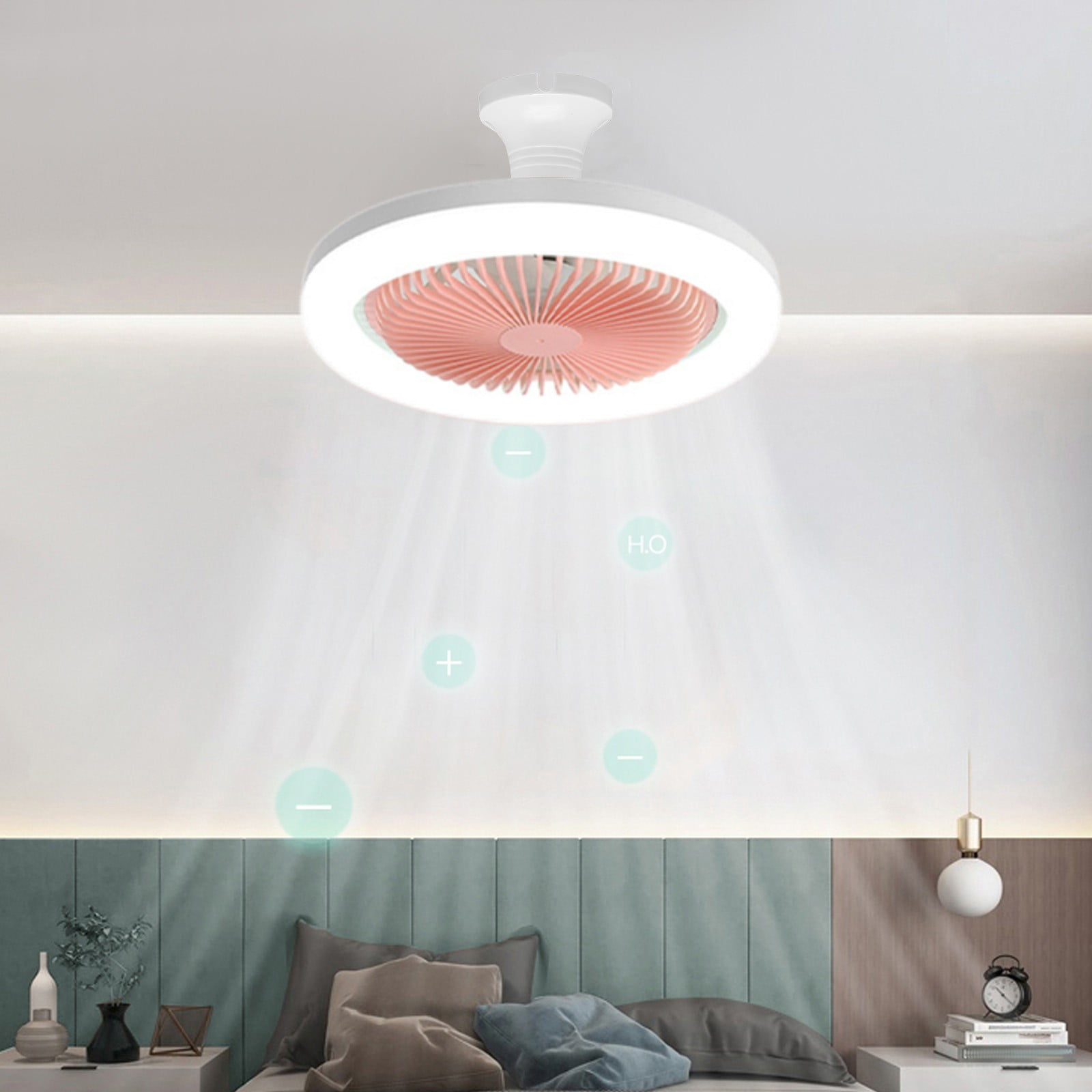 Byujiro E27 Screw-in 2-in-1 Ceiling Fan with LED Light Adjustable Speed Quiet Fan Light Combo Easy Install Fan with Light Socket for Bedroom, Living Room, Kitchen & Office Use