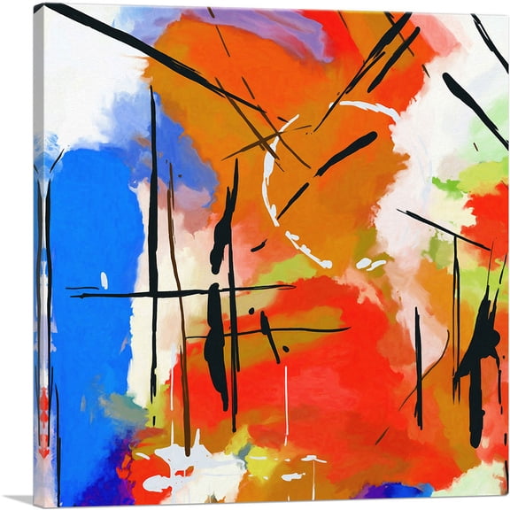 ARTCANVAS Abstract Pink Blue Green Orange Canvas Art Print - Size: 18" x 18" (0.75" Deep)