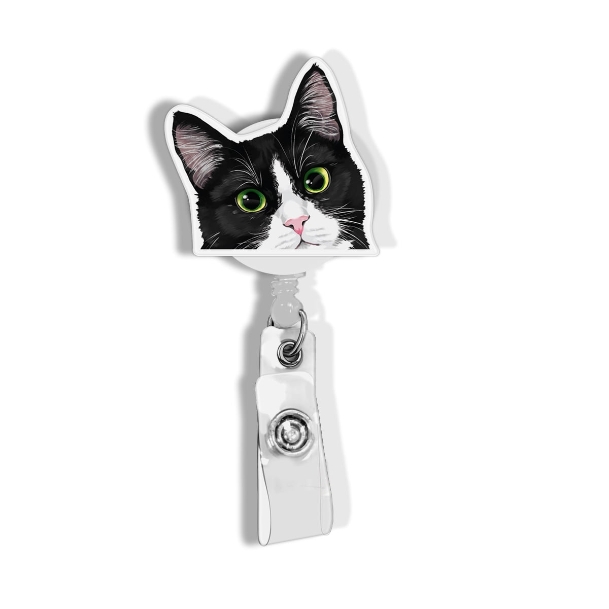 WIRESTER Animal Design Key Card Holder Belt Clip Reel Id Badge Retractable,  Black White Tuxedo Cat 