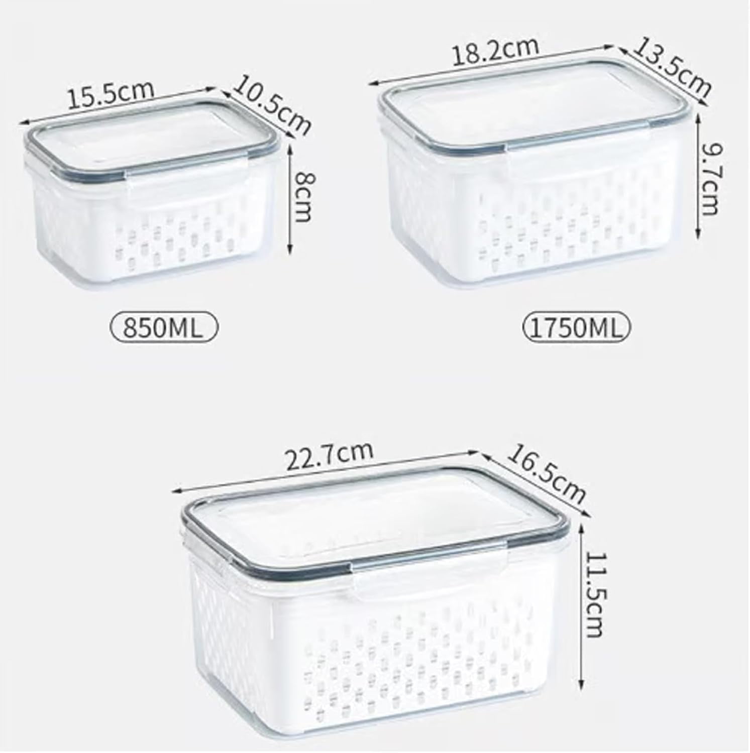 4-in-1 Food Storage Container, Multifunctional Plastic Produce Saver Bins with Removable Colander Vegetable Containers for Fridge