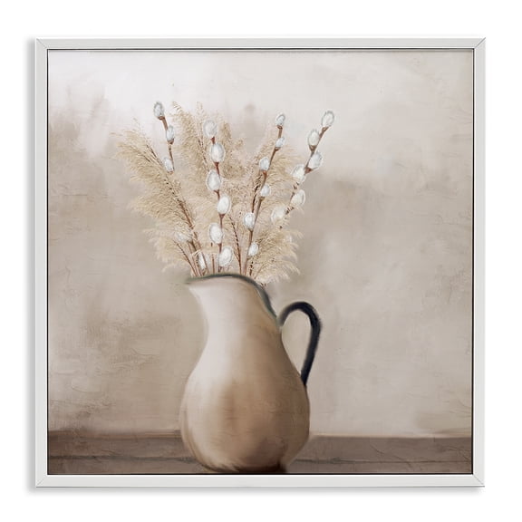 Stupell Industries Shabby Chic Pussy Willow in Vase White Framed Giclee Art, 12 x 12, by Kim Allen
