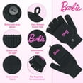 thumbnail image 3 of Gorro de invierno Barbie para mujer con guantes, tejido de punto rosa, 3 of 4