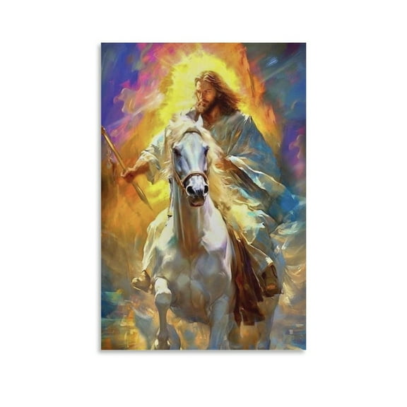 Jesus Riding A White Horse Wall Art Canvas Poster Wall Art Picture Prints Hanging Photo Gift Decor Home Posters Artworks 20x30inch(50x75cm)