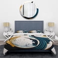 thumbnail image 3 of Designart "Abstract Fusion in Blue and Gold VI" Abstract Bedding Covert Set - Modern Blue Transitional Bed Set With 2 Shams, 3 of 6