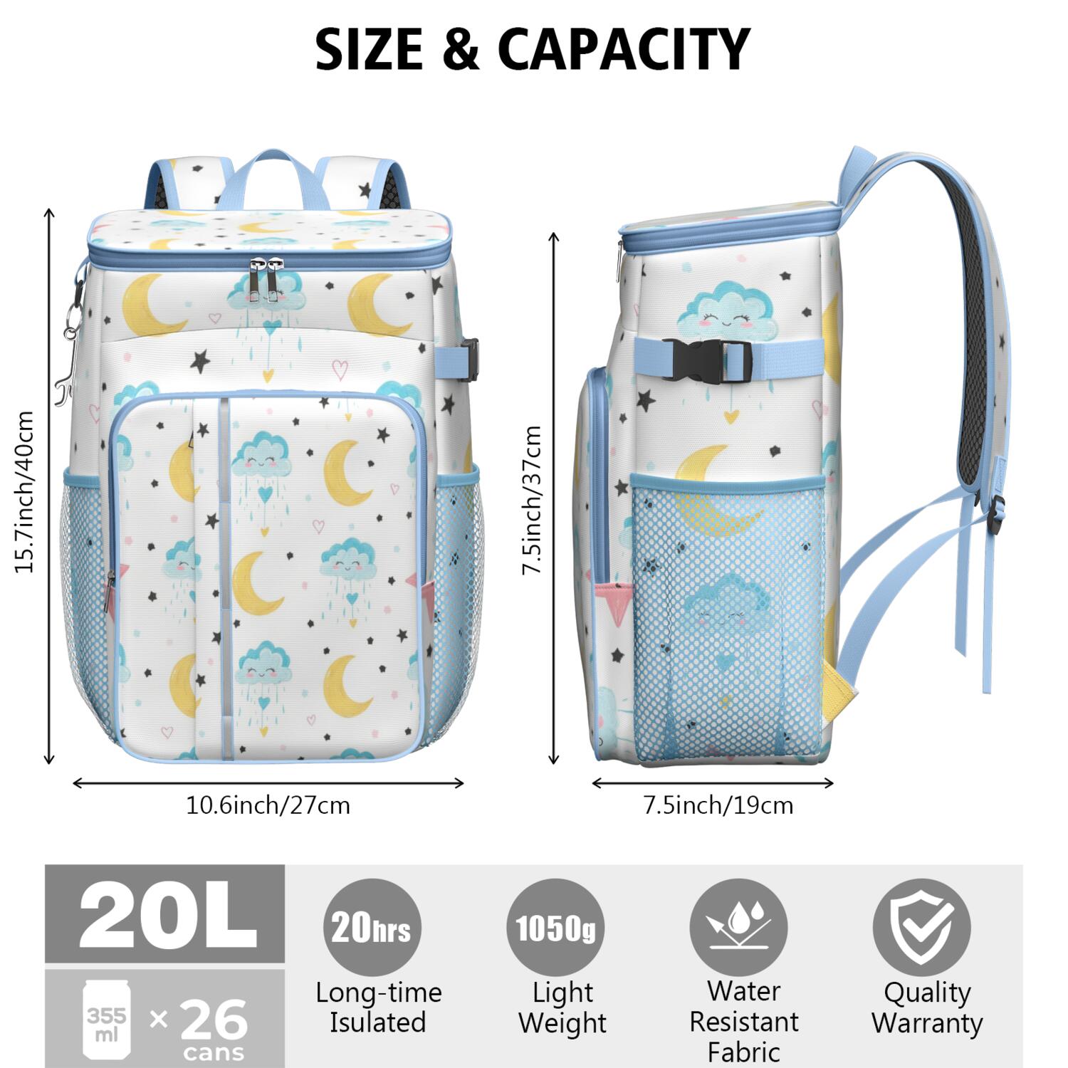 Camping Cooler Backpack 26 Cans,Cooler Bag Insulated Leak Proof Travel Cooler Bag Waterproof Lunch Picnic Beach Work Trip Thermal Bag Drink Beverage Beer Bag Cooler Starry Night Sky, Moon, Aurora