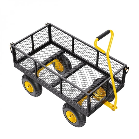 900 Lbs Heavy Duty Steel Garden Cart Utility Wagon with 10 Tires Removable Mesh Sides Flatbed 180 °   Rotating Handle