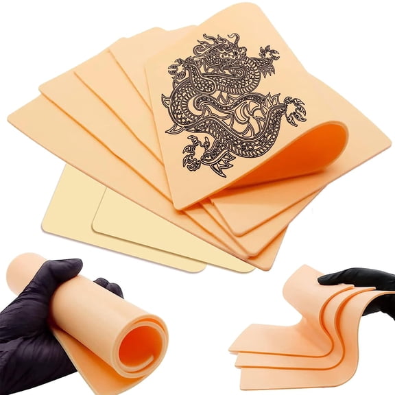 6 Sheets 3mm Tattoo Practice Skin 12x8" Silicone Fake Tattoo Skin Double Sided Microblading Practice Skin for Eyebrow, Lips Tattooing, Best for Beginners & Experienced Tattoo Artists(6 PCS)