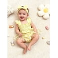 thumbnail image 2 of JUMEYU Newborn Romper Baby Girl Newborn Baby Girl Summer Outfit Linen Ruffle Bubble Romper Dress One Piece Bodysuit Jumpsuit Infant Summer Clothes 0 3 6 9 12 18 24 Months (Yellow,9-12 Months), 2 of 9