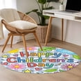 thumbnail image 4 of Children's Day Round Area Rug 3Ft Washable Small Circle Rugs for Kitchen Entryway, Cartoon Cute Flowers Leaf Blue Plaid Non-Slip Carpet Floor Mats Indoor Outdoor Carpet Runner Aesthetic Home Decor, 4 of 8