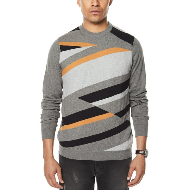 Sean John Mens Intarsia Pullover Suéter, Gris, Mediano