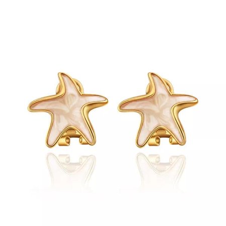 18K Gold Plated Stud Earrings Push Back Starfish 0.72 Inch Ocean Polished Post And Back System L306