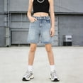 thumbnail image 7 of OYXSER Girls Jean Shorts Baggy Wide Leg Cute Retro Washed Denim Shorts for Teen Girl Trendy Y2k Vintage Bermuda Jorts, Blue 7-8Y, 7 of 7