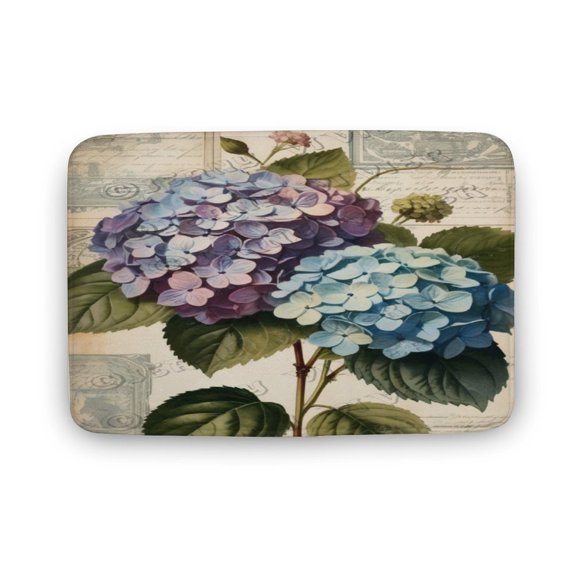 Vintage Hydrangea Flower Print Bath Rug, Coral Velvet, 16"x24",Comfortable, Soft, Machine Washable Bath Rug Mat for Shower Bathroom Floor Rugs