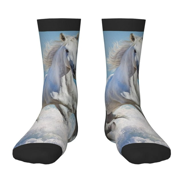 Kdxio Horses Running Through The Water Print Children's Socks for Daily Wear and Sports Use Colorblock Mid-Calf Design Breathable Material