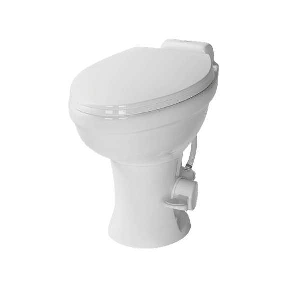 Lippert Flow Max RV Toilet with Elongated Ceramic Bowl 18" Standard Profile Full Size Soft Close Lid Porcelain White