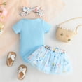 thumbnail image 3 of Suealasg Baby Girls 3Pcs Summer Outfits Set Short Sleeve Romper +Floral Print Tulle Skirt + Headband Set 3 6 9 12 18 24 Months Infant Girl Skirt Set, 3 of 9