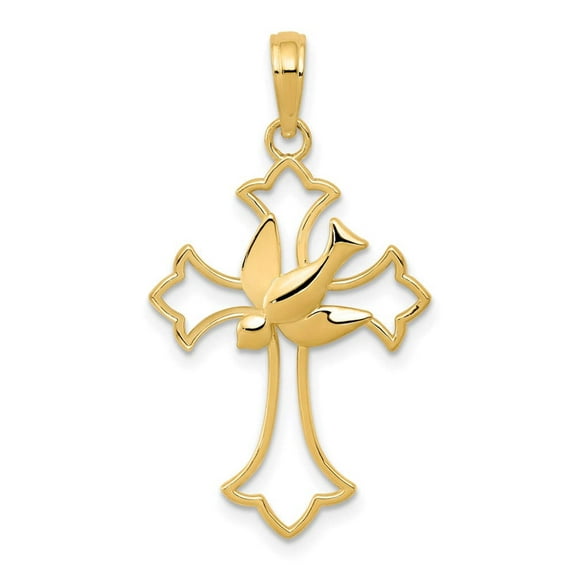 14k Gold Diamond-cut Dove Cross Pendant, Pendants for Necklace