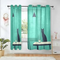 Yayeee Window Curtains Set of 2 for Living Room Light Filtering 63"x42", Green Cat