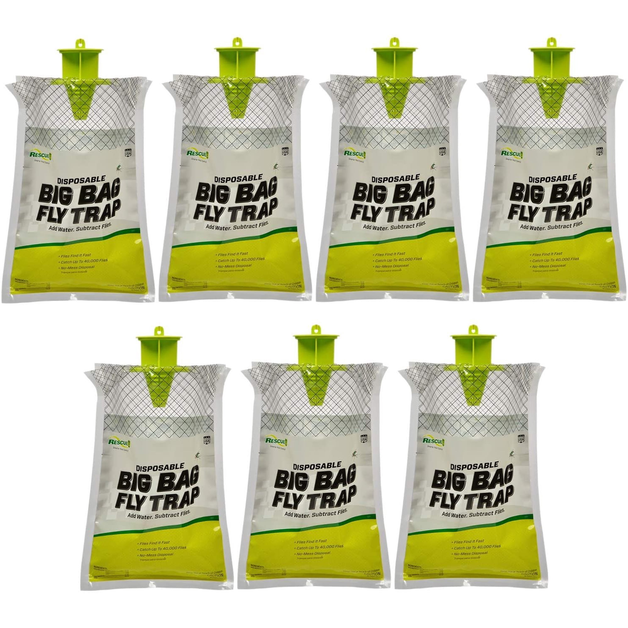 RESCUE! Big Bag Fly Trap Disposable Outdoor Trap - Large Capacity - 7 Traps — Residential Use, Standard Application