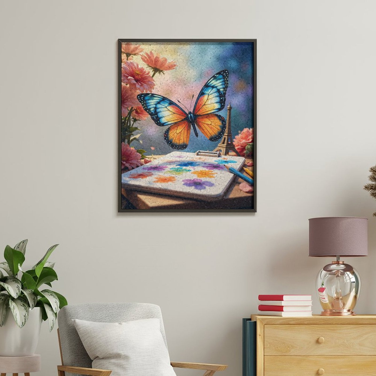 Paint By Numbers Kit for Adults Beginner - DIY Butterfly Art Blossom Eiffel Palette Canvas Painting Kits for Adults, Frameless Paint By Number for Adults for Home Wall Decor 16x20 Inch
