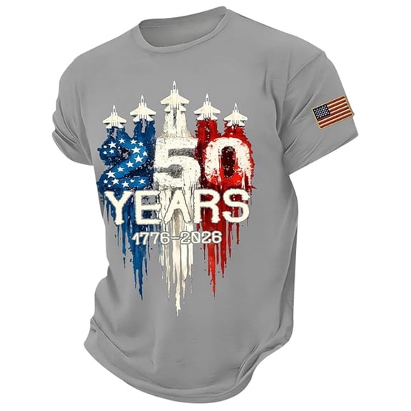 VNKIDY Boys Kids Patriotic Crew Neck T Shirt Short Sleeve USA 1776-2026 250 Years Jet Airplane Flag Design Print Tee For Independence Day Casual Wear Holiday Top