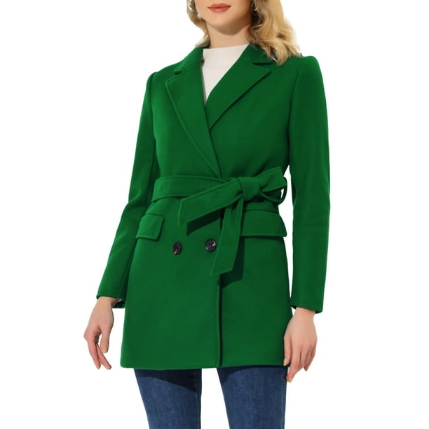 Abrigo de trench de longitud media con cinturón y doble botonadura para mujer INSPIRE CHIC en verde oscuro