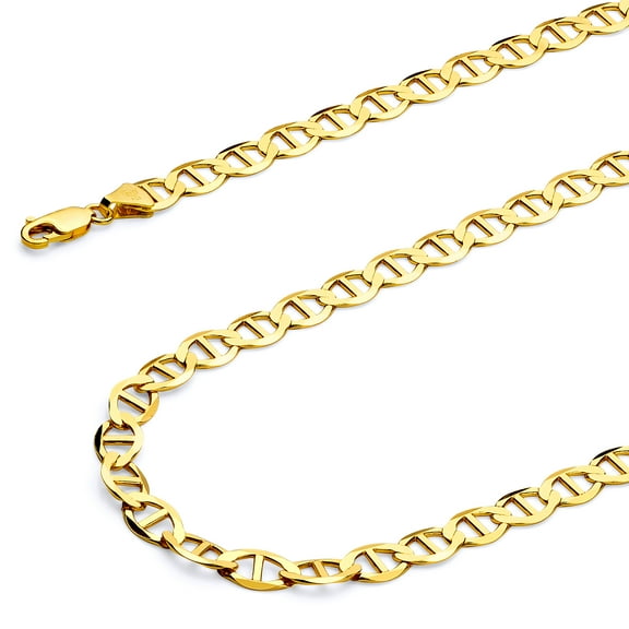 Wellingsale 14k Yellow Gold Polished Solid 6.5mm Flat Mariner Chain Necklace - 24"