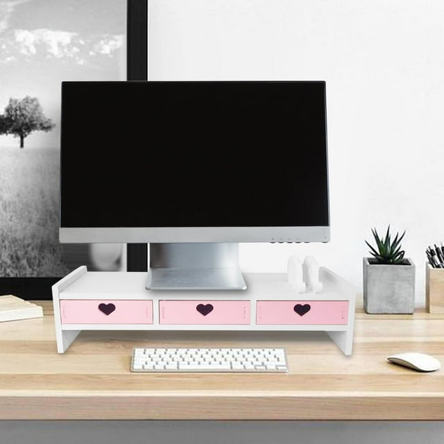 Soporte elevador para Monitor, soporte para computadora portátil, soporte para estante para computadora con cajón de almacenamiento, soporte de Blanco 3 cajones. Hugo Soporte para portátil