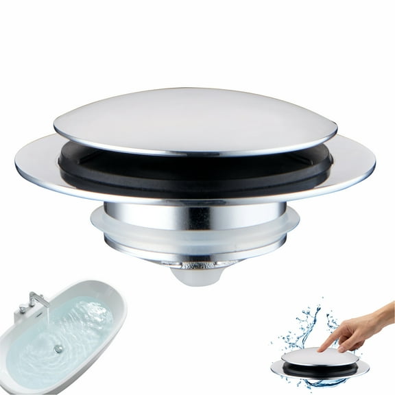 Chrome Plated Bathtub Stopper Bath, Universal Pop up Tub Drain Stopper Replacement Tip Toe, Lift and Turn, EZ Bath Tub Plug