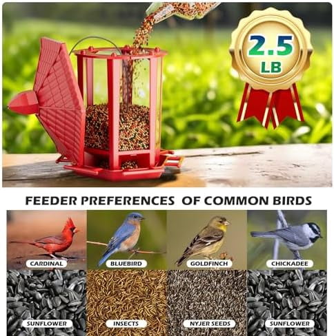 Bird Feeders for Outdoor Hanging, Fun Installation Pagoda Design Wild Birdfeeder, Attracting Wild Birds Sparrows Finch Cardinal Goldfinch Chickadee - Red