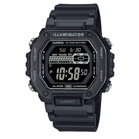 Casio Standard Digital Black Resin Strap Blue Dial Quartz MWD-110HB-1BV 100M Men's Watch