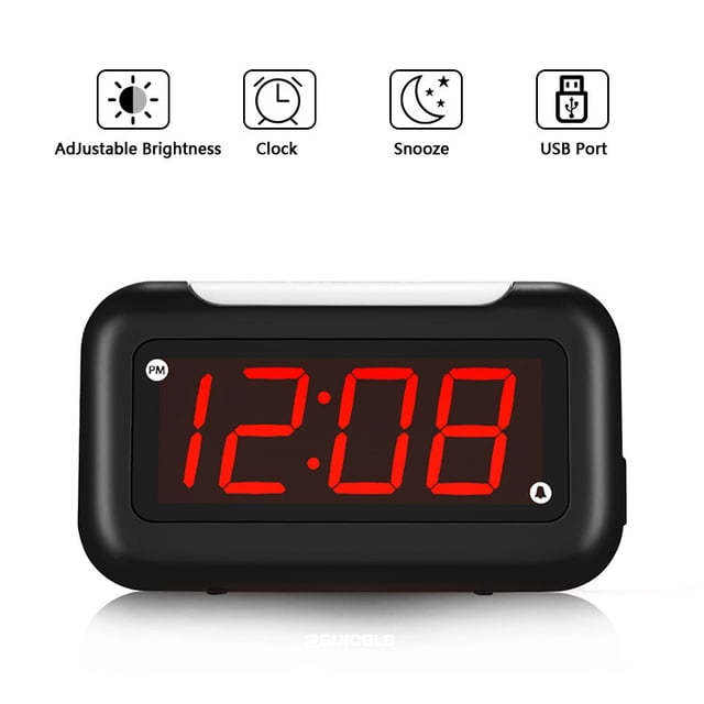 Reloj despertador con números grandes, luz nocturna, fácil de leer, reloj digital de brillo completo, alarma de sonido de 2 niveles, puerto de carga USB, formato de 12 horas, repetición de 9 minutos, TUNC Sencillez