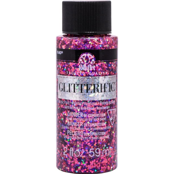 FolkArt 5879E Glitterific Acrylic Craft Paint, Hot Pink, 2 fl oz