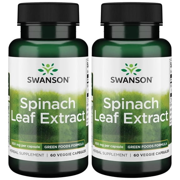 Swanson Spinach Leaf Extract - Herbal Supplement Promoting Overall Health - Green Foods Formula w/ Beneficial Thylakoids & Chlorophyll - (60 Veggie Capsules, 650mg Each) 2 Pack