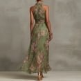 thumbnail image 5 of 2026 Summer New Women's Olive Green Floral Halter Neck Maxi Dress Flowy Wedding Guest Evening Party Long Dress, 5 of 6