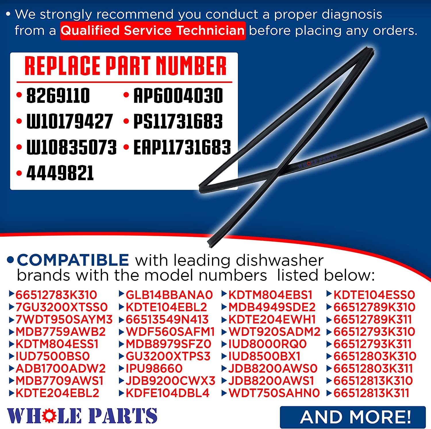 Whole Parts Cabinet Seal Flange (Black color) for Whirlpool Part# W10864081 - Replacement & Compatible with Some Estate, Inglis, Jenn Air, Kenmore, Kitchen Aid, Roper and Whirlpool Dishwashers