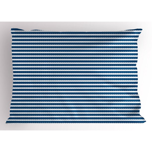 Navy Blue Pillow Sham Yacht Navy Marine Themed Rope Stripe Pattern on