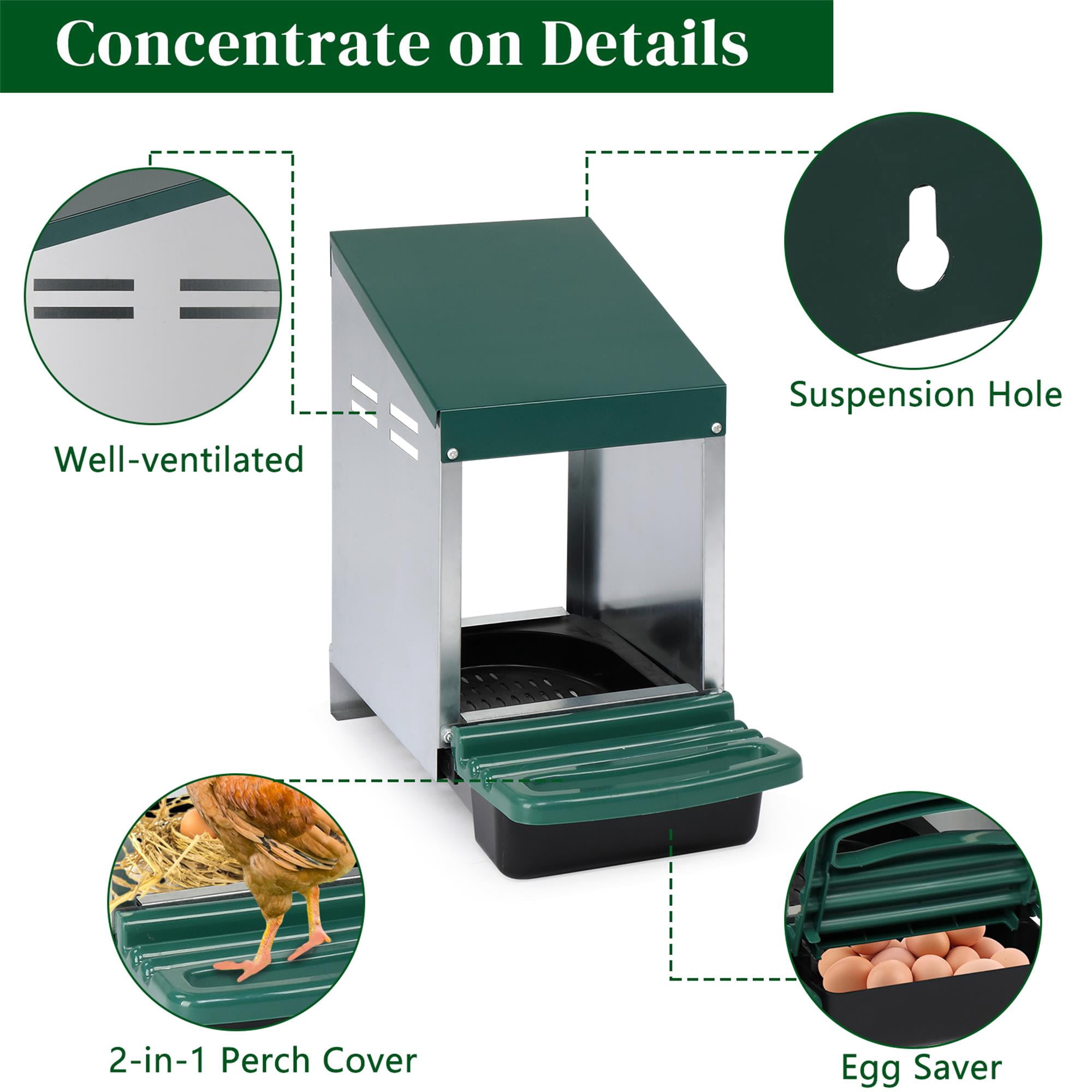 Pefilos Chicken Nesting Box, Single Compartment Metal Chicken Laying Box with Plastic Basket, Poultry Nest Boxes, Rust Proofed Wall Mount Chicken Coop Boxes, Green
