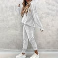 thumbnail image 6 of Women's Solid Velvet 2 Piece Tracksuit Hooded Long Sleeve Top and Jogger Pants Casual Outfit Set for Daily Wear, Party and Gathering S-3XL White, 6 of 8