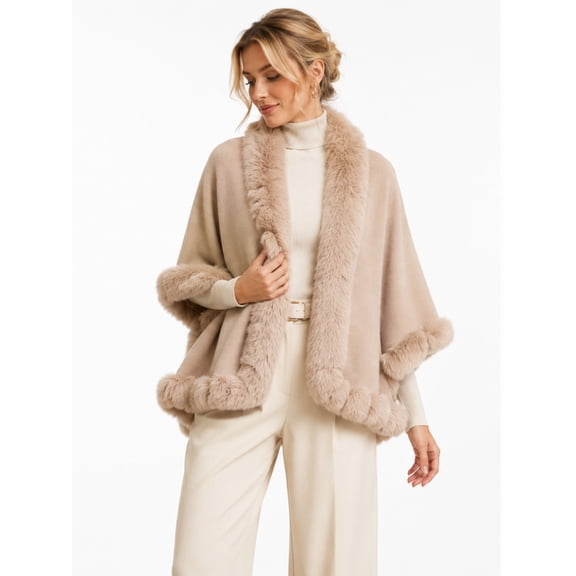 Women's Double Layer Cape Shawl, Plus Size Open Front Poncho Cardigan Wrap Coat