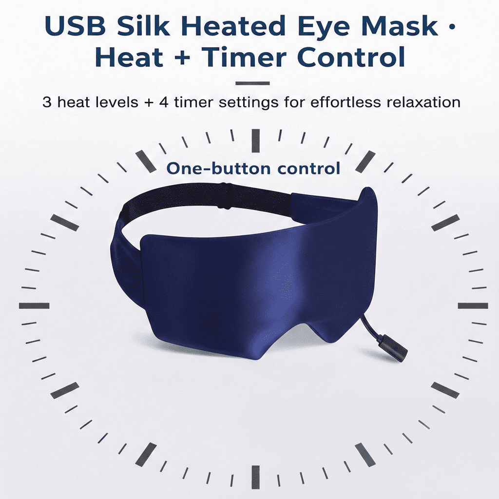 FACEMOON Silk Heated Light-Blocking Sleep Eye Mask for Dry Eyes, Blepharitis, Insomnia, Blue