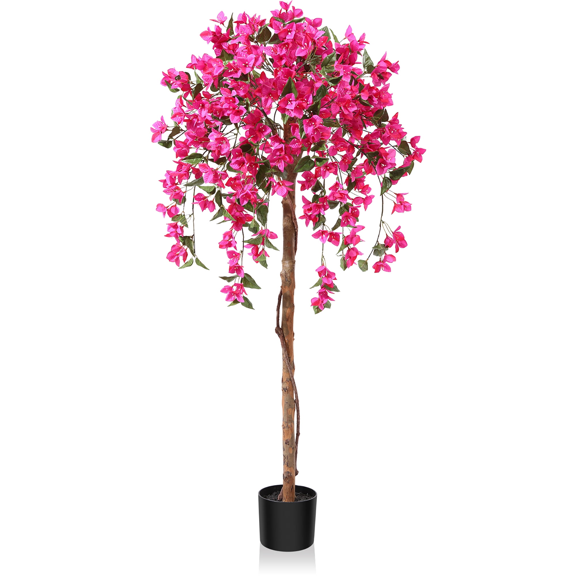 DR.Planzen 5 feet Artificial Bougainvillea Flowers Tree In Black Plastic Pot, Indoor Plants with Wood Trunk and Pink Flowers for Housewarming Decor